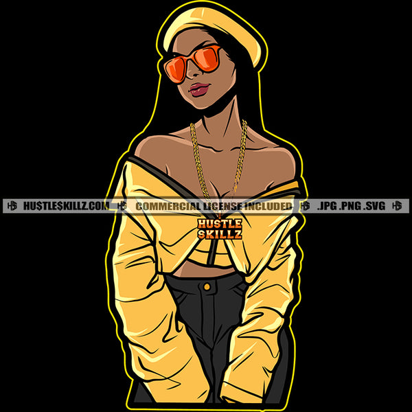 Melanin Woman Yellow Shirt Glasses Grinding Grind Hustler Hustle Skillz SVG PNG JPG Vector Cutting Files Silhouette Cricut