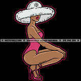 Beautiful Woman Squatting Swimming Suit Big Pamela Beach Hat Grind Hustler Hustle Skillz SVG PNG JPG Vector Cutting Files Silhouette Cricut