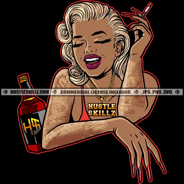 Melanin Marilyn Pretty Woman Smoking Smiling Drinking Tattoo Grinding Grind Hustler Hustle Skillz SVG PNG JPG Vector Cutting Files Silhouette Cricut