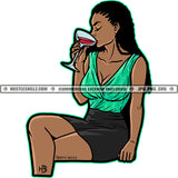 Melanin Woman Drinking Wine Grind Hustler Hustle Skillz SVG PNG JPG Vector Cutting Files Silhouette Cricut