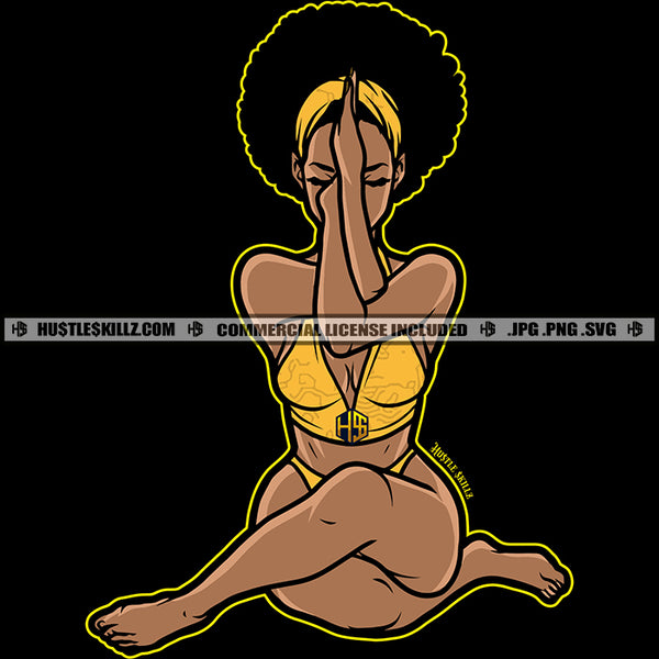 Melanin Woman Meditation Yoga Afro Hair Grind Hustler Hustle Skillz SVG PNG JPG Vector Cutting Files Silhouette Cricut