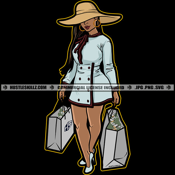 Successful Woman Bags Full Of Money Big Hat Grinding Grind Hustler Hustle Skillz SVG PNG JPG Vector Cutting Files Silhouette Cricut