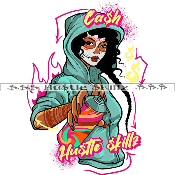 Woman Graffiti Artist Holding Spray Pain Can Dope Hustle Skills Skillz Dope Hustler Hustling Designs For Products SVG PNG JPG EPS Cut Cutting