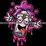 Coffee Cup Reusable Face Arms Tongue Out Dripping Splash Purple Drink ...