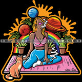 Woman Female Yoga Exercise Halter Cat Kitty Smoking Cannabis Smoking Blunt Marijuana Weed leaf Universe Planets Art Grind Logo Hustle Skillz SVG PNG JPG Vector Cut Files Silhouette Cricut