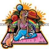 Woman Female Yoga Exercise Halter Cat Kitty Smoking Cannabis Smoking Blunt Marijuana Weed leaf Universe Planets Art Grind Logo Hustle Skillz SVG PNG JPG Vector Cut Files Silhouette Cricut