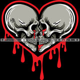 Two Skulls Skeleton Bones Dead Heart Shape Dripping Blood Icon Graphic Grind Logo Hustle Skillz SVG PNG JPG Vector Cut Files Silhouette Cricut