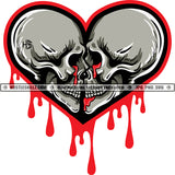 Two Skulls Skeleton Bones Dead Heart Shape Dripping Blood Icon Graphic Grind Logo Hustle Skillz SVG PNG JPG Vector Cut Files Silhouette Cricut