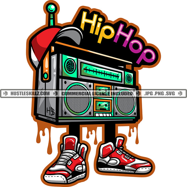 Hip Hop BeatBox Radio Music Sounds Songs Baseball Cap Sneakers Dripping Grind Logo Hustle Skillz SVG PNG JPG Vector Cut Files Silhouette Cricut