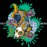 Fish Pond Water Goldfish Water Lily Splash Abstract Fins Ocean Sea Marine Grind Logo Hustle Skillz SVG PNG JPG Vector Cut Files Silhouette Cricut