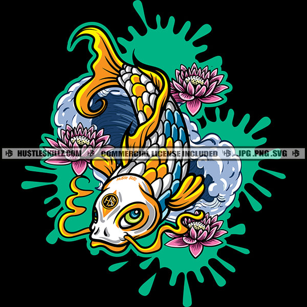 Fish Pond Water Goldfish Water Lily Splash Abstract Fins Ocean Sea Marine Grind Logo Hustle Skillz SVG PNG JPG Vector Cut Files Silhouette Cricut