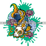 Fish Pond Water Goldfish Water Lily Splash Abstract Fins Ocean Sea Marine Grind Logo Hustle Skillz SVG PNG JPG Vector Cut Files Silhouette Cricut