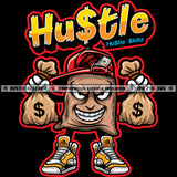 Hustler Money Bag Cartoon Character Bags Evil Sarcastic Smile Face Baseball Cap Sneakers Logo Hustle Skillz SVG PNG JPG Vector Cut Files Silhouette Cricut