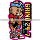 Grind 24-7 Gangster Man Cartoon Character Band Whiskey Bottle Hustler Earing Watch Gold Chain Ring Red Eyes Phone Logo Hustle Skillz SVG PNG JPG Vector Cut Files Silhouette Cricut