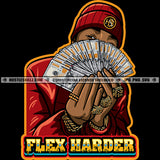 Flex Hard Diamond Gangster Black Man Winter Hat Gold Rings Watch Bracelet Money Cash Ghetto Thug Brag Logo Hustle Skillz SVG PNG JPG Vector Cut Files Silhouette Cricut