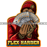 Flex Hard Diamond Gangster Black Man Winter Hat Gold Rings Watch Bracelet Money Cash Ghetto Thug Brag Logo Hustle Skillz SVG PNG JPG Vector Cut Files Silhouette Cricut