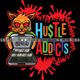 Hustle Addicts Gangster Scarface Cat Red Eyes Money Cash Case Gun Cannabis Smoking Blunt Marijuana Weed leaf Logo Hustle Skillz SVG PNG JPG Vector Cut Files Silhouette Cricut