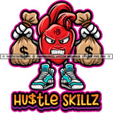 Heart Cartoon Character Holding Money Bags Evil Sarcastic Face Cash Hustler Grind Logo Hustle Skillz SVG PNG JPG Vector Cut Files Silhouette Cricut