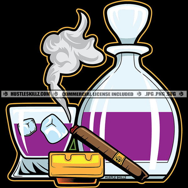 Purple Drink Cigar Alcohol Whiskey Bottle Hustler Logo Grind Hustle Skillz SVG PNG JPG Vector Cut Files