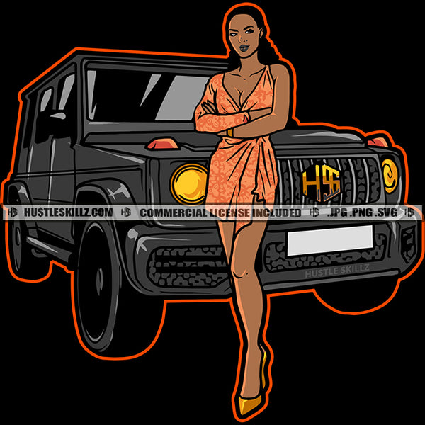 Successful Lady Wealthy Woman Luxury Big Car SUV Hustler Hustling Grind Hustle Skillz SVG PNG JPG Vector Cut Files Silhouette Cricut