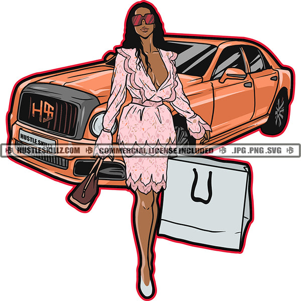 Wealthy Rich Woman Successful Lady Luxury Car Hustler Hustling Grind Hustle Skillz SVG PNG JPG Vector Cut Files Silhouette Cricut