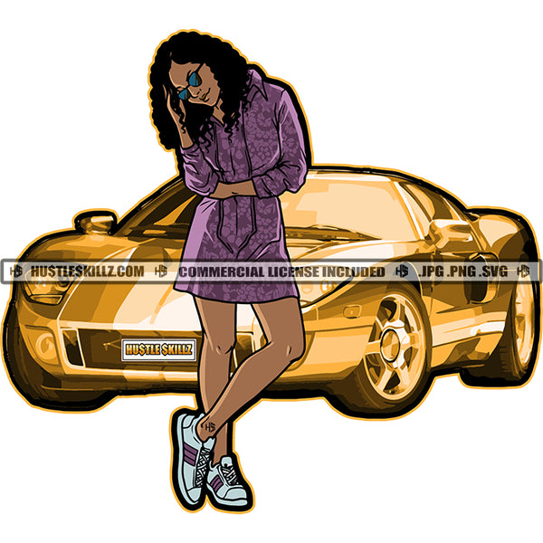 Wealthy Woman Rich Melanin Gold Sport Luxury Car Hustler Hustling Grind Hustle Skillz SVG PNG JPG Vector Cut Files Silhouette Cricut