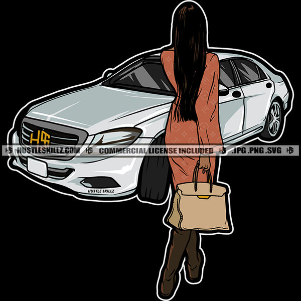Rich Classy Lady Wealthy Woman Expensive Luxury Car Hustler Hustling Grind Hustle Skillz SVG PNG JPG Vector Cut Files Silhouette Cricut
