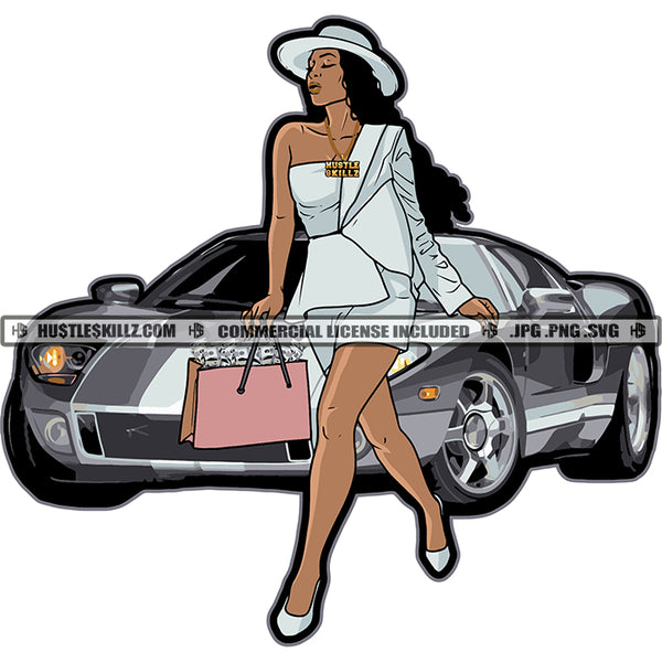 Classy Wealthy Lady Rich Woman Luxury Expensive Sport Car Hustler Hustling Grind Hustle Skillz SVG PNG JPG Vector Cut Files Silhouette Cricut