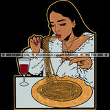 Wealthy Lady Rich Woman Eating Gold Chains Hustler Hustling Grind Hustle Skillz SVG PNG JPG Vector Cut Files Silhouette Cricut