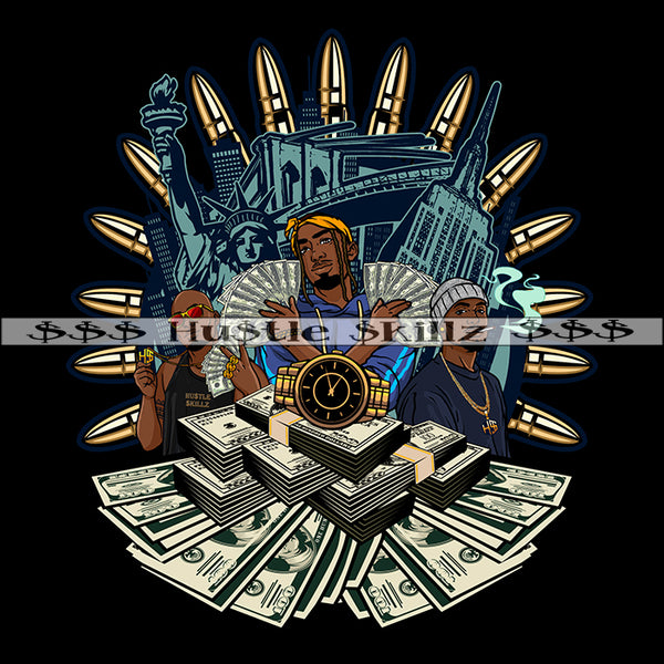 City Boy Gangster Bullets Gold Watch Grind Investor Money Cash Hustle Skillz Dope Hustler Hustling Designs For Products SVG PNG JPG EPS Cut Cutting