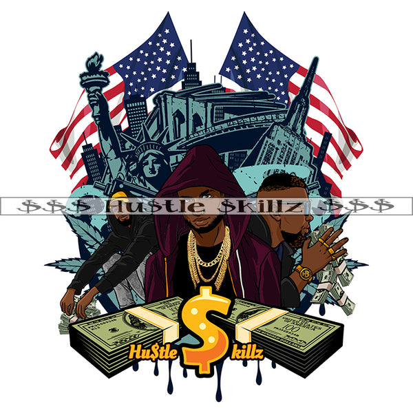 American Gangster Boys City Man Liberty Statue Grind Investor Money Cash Hustle Skillz Dope Hustler Hustling Designs For Products SVG PNG JPG EPS Cut Cutting