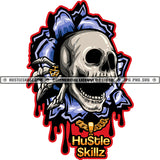 Creepy Skull Breaking Wall Skeleton Horror Scary Halloween Hustler Logo Grind Hustle Skillz SVG PNG JPG Vector Cut Files