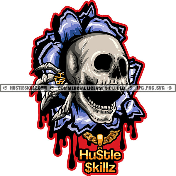 Creepy Skull Breaking Wall Skeleton Horror Scary Halloween Hustler Logo Grind Hustle Skillz SVG PNG JPG Vector Cut Files