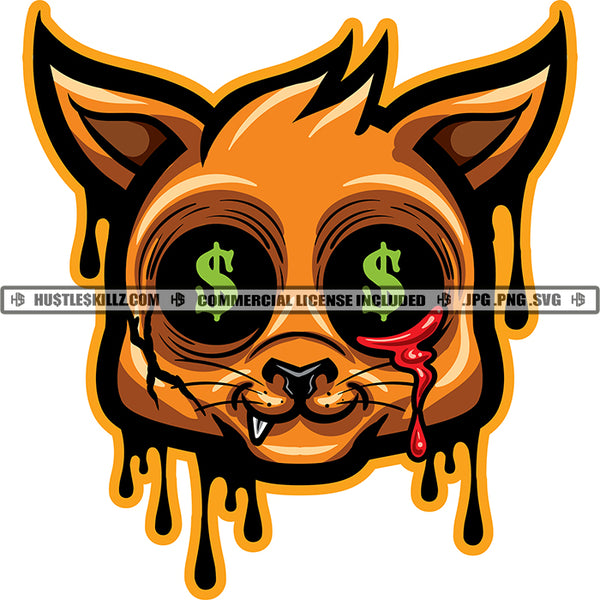 Creepy Cat Dollar Sign Eyes Bleeding Tears Dripping Horror Scary Halloween Hustler Logo Grind Hustle Skillz SVG PNG JPG Vector Cut Files
