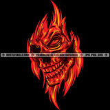 Fire Skull Flames Red Skeleton Horror Scary Creepy Halloween Hustler Logo Grind Hustle Skillz SVG PNG JPG Vector Cut Files