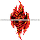 Fire Skull Flames Red Skeleton Horror Scary Creepy Halloween Hustler Logo Grind Hustle Skillz SVG PNG JPG Vector Cut Files