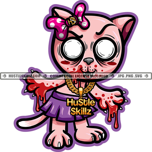 Creepy Female Cat Kitten Blood Horror Halloween Hustler Logo Grind Hustle Skillz SVG PNG JPG Vector Cut Files