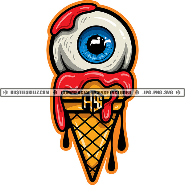 Creepy Ice Cream Eye Bleeding Cone Dripping Horror Scary Halloween Hustler Logo Grind Hustle Skillz SVG PNG JPG Vector Cut Files