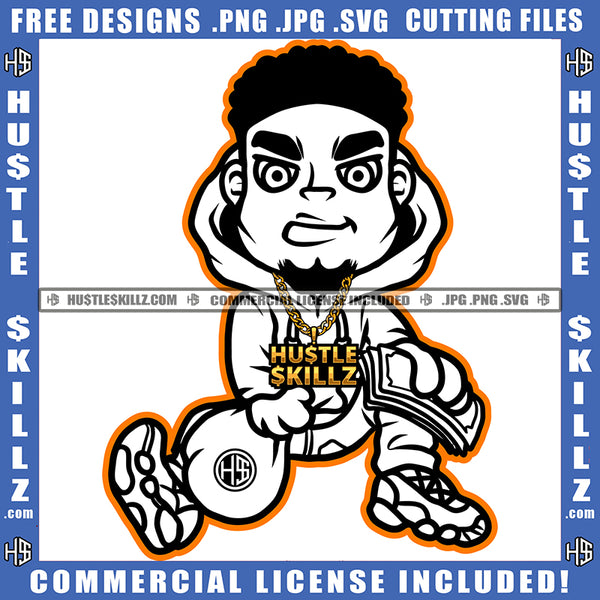 Gangster Man Black And White Design Holding Money Bag Showing Off Cash Investor Hard Worker Illustration Wearing Suit Gold Chain Logo Hustle Skillz SVG PNG JPG Vector Cut Files Silhouette Cricut