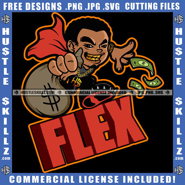 Black Man Flexing Flex Powerful Showing Off Money Dollar Sign Hand Bracelet Gold Chain Icon Graphic Grind Logo Hustle Skillz SVG PNG JPG Vector Cut Files Silhouette Cricut