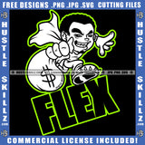 Gangster Man Flexing Flex Black And White Design Powerful Showing Off Money Dollar Sign Hand Bracelet Gold Chain Icon Graphic Grind Logo Hustle Skillz SVG PNG JPG Vector Cut Files Silhouette Cricut