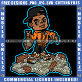 Gangster Man Showing Off Bragging Street Man Dope Baseball Cap Holding Money Bag Dollar Sign Gold Chain Grind Logo Hustle Skillz SVG PNG JPG Vector Cut Files Silhouette Cricut