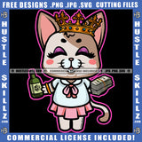 Gangster Kitten Beautiful Queen Cat Graphic Holding Alcohol And Money Hand Bracelet Closing Eyes Logo Hustle Skillz SVG PNG JPG Vector Cut Files Silhouette Cricut