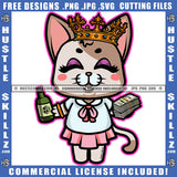 Gangster Kitten Beautiful Queen Cat Graphic Holding Alcohol And Money Hand Bracelet Closing Eyes Logo Hustle Skillz SVG PNG JPG Vector Cut Files Silhouette Cricut