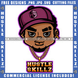 Black Man Gold Chain Earring Wearing Baseball Cap Beard Grind Logo Hustle Skillz SVG PNG JPG Vector Cut Files Silhouette Cricut