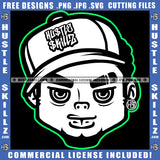 Gangster Man Black And White Design Hustler Earring Wearing Baseball Cap Beard Grind Logo Hustle Skillz SVG PNG JPG Vector Cut Files Silhouette Cricut