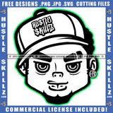 Gangster Man Black And White Design Hustler Earring Wearing Baseball Cap Beard Grind Logo Hustle Skillz SVG PNG JPG Vector Cut Files Silhouette Cricut