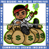 Hustler Gangster Black Man Money Bag Band Dollar Sign Beard Grind Smoking Pipe Cigar Logo Hustle Skillz SVG PNG JPG Vector Cut Files Silhouette Cricut