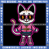 Pretty Gangster Kitten Female Cat Gold Chain Hustle Dollar Sign Sunglass Pink Outfit Logo Hustle Skillz SVG PNG JPG Vector Cut Files Silhouette Cricut