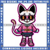 Pretty Gangster Kitten Female Cat Gold Chain Hustle Dollar Sign Sunglass Pink Outfit Logo Hustle Skillz SVG PNG JPG Vector Cut Files Silhouette Cricut